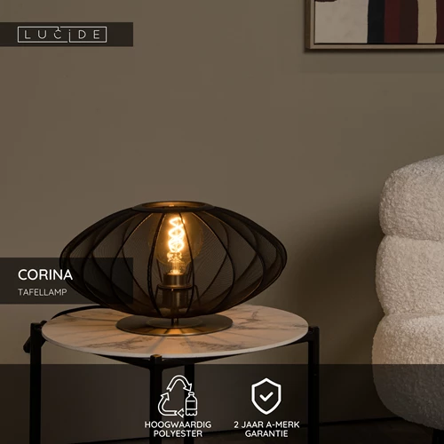 Lucide CORINA - Tafellamp - Ø 40 cm - 1xE27 - Zwart - USP